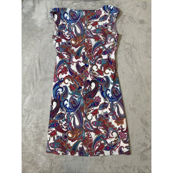 Lauren Ralph Lauren Dress Size 16 Multicolor Paisley Cowl Neck Cap Sleeve Sheath - Picture 8 of 10